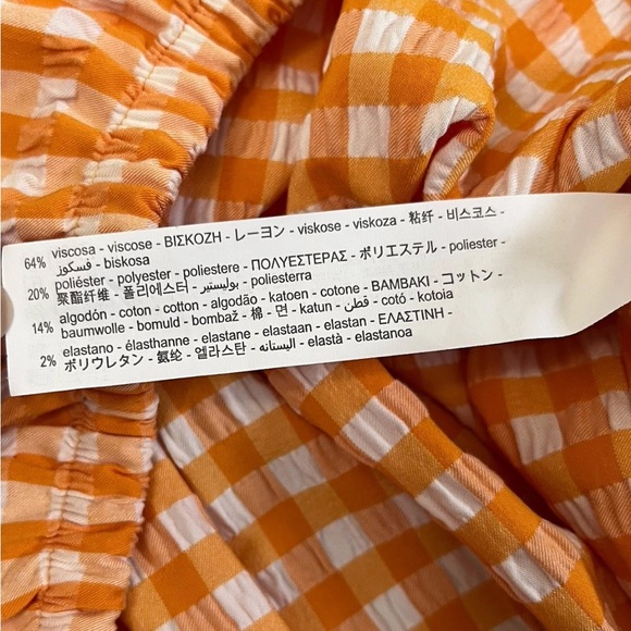 Zara Women's‎ S Orange Gingham Puff Sleeve Crop Top Boho Cottagecore Blouse - Picture 5 of 7